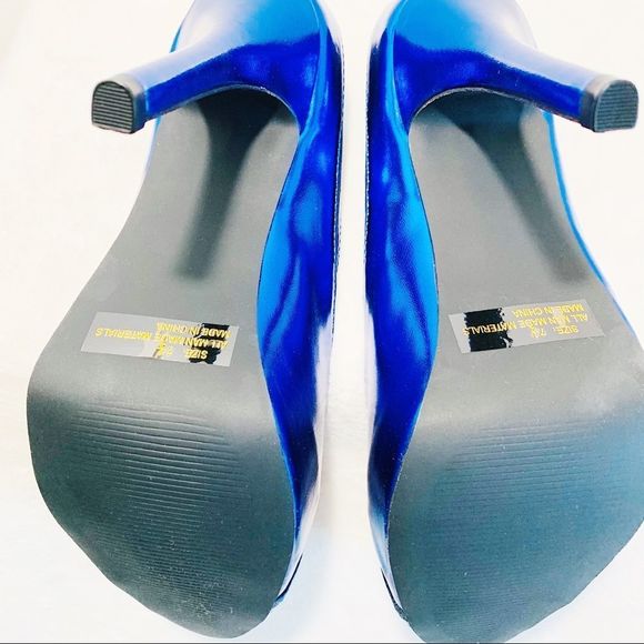 🍀 Mix & Match 4/$60 🍀 Qupid metallic Blue Peep toe pumps size 7.5 - Picture 5 of 5